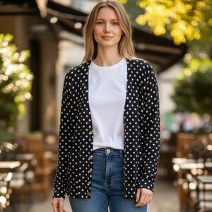 Michael Kors Black and White Polka Dot Gold Button Cardigan Size XL